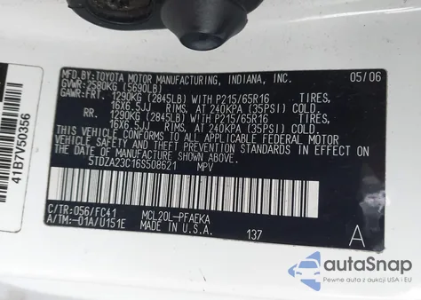 2006 Toyota Sienna Le z USA, uszkodzony, nr VIN 5TDZA23C16S508621